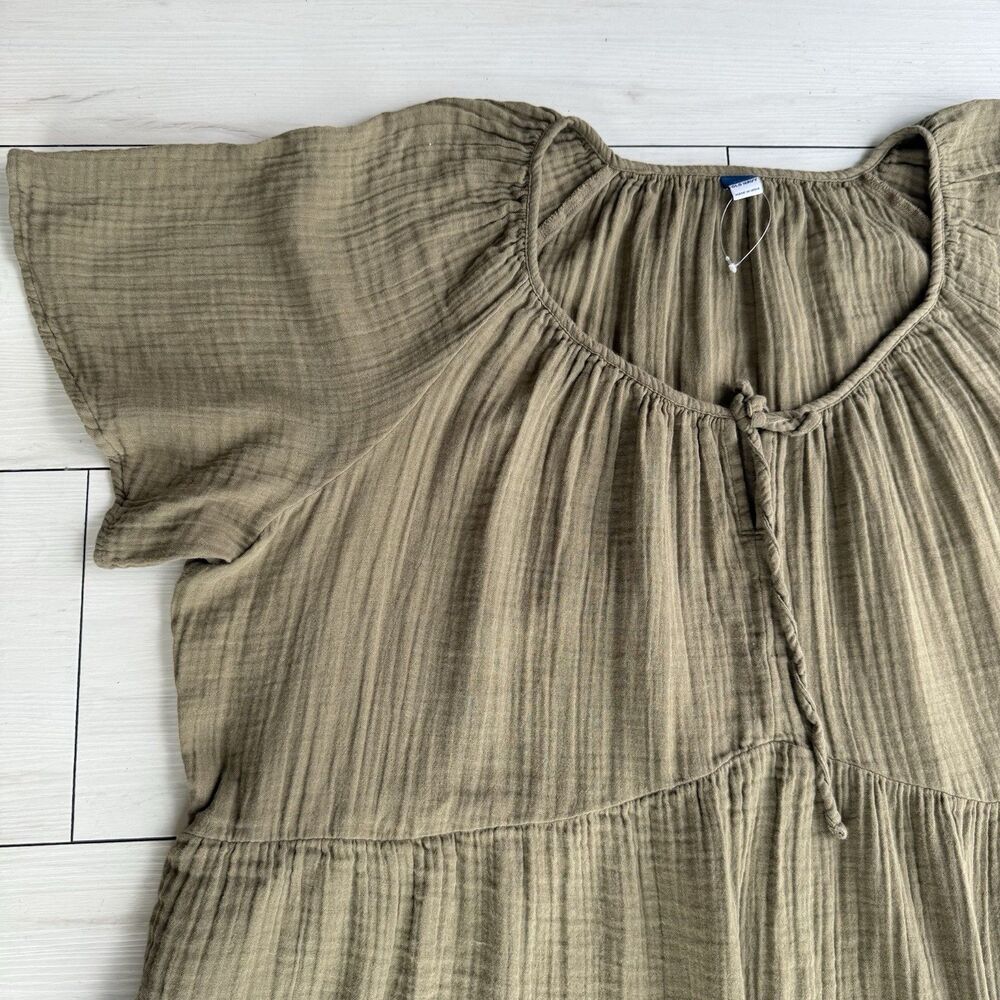 NWOTs Old Navy Crinkle Gauze Olive Green Swing Dress Women’s XXL Flutter Sleeve - Picture 7 of 13